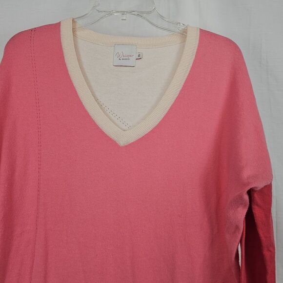 Whisper by Brodie Womens Sweater XS Silk Cotton Vneck Colorblock Quiet Luxury - Picture 4 of 8